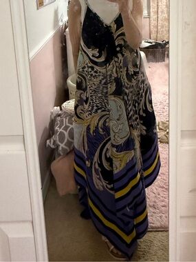 Printed Maxi Slip Dress in Navy, Purple & Gold